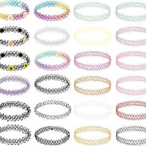 24PC Tattoo Choker Necklace Set Vintage 90s Y2K Fashion Colorful Gift